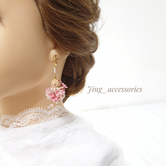 【Jing accessories】 兔子耳環(茶免+紫花) 一款兩花型 樹脂土 (耳針/耳夾) 第3張的照片