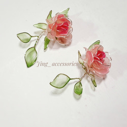 【Jing accessories】心之玫瑰  耳環 UV水晶花 玫瑰花 第1張的照片