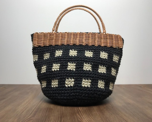 持ち手ラタンの麻紐トートバッグ/カゴバッグ 【マルシェ