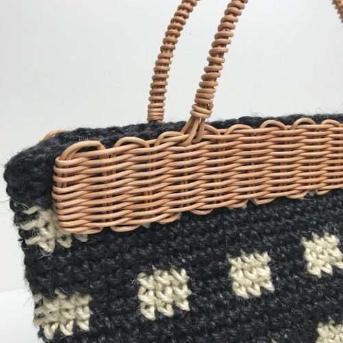持ち手ラタンの麻紐トートバッグ/カゴバッグ 【マルシェ