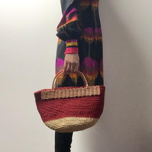 持ち手ラタンの麻紐トートバッグ/カゴバッグ【マルシェ