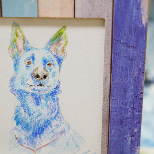 色鉛筆で仕上げるペットの似顔絵(ハガキサイズ、額あり) 絵画 マーブル 