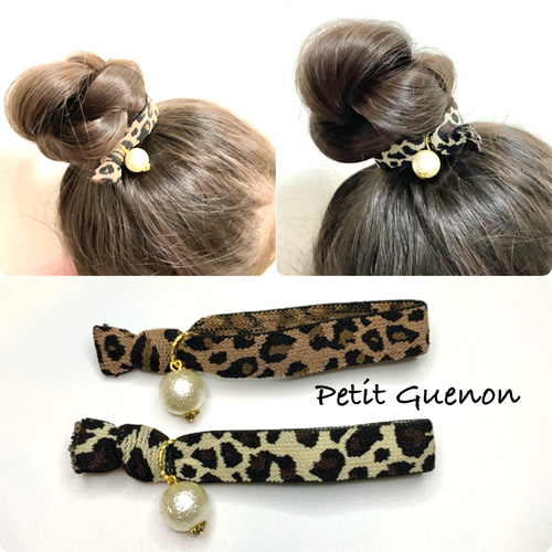 Creema限定】ヒョウ柄ヘアタイとパール ヘアゴム ヘアゴム Petit 