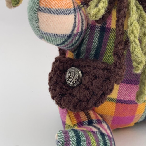 ウサギ耳ぬいぐるみ チェック柄 受注製作】もふもふボアの白うさぎ(赤いチェック) ぬいぐるみ もちまる