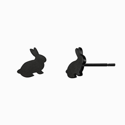 [ MINIMENT迷你們 ] 迷你兔兔鋼耳環 - 黑色 / 鋼色 第3張的照片