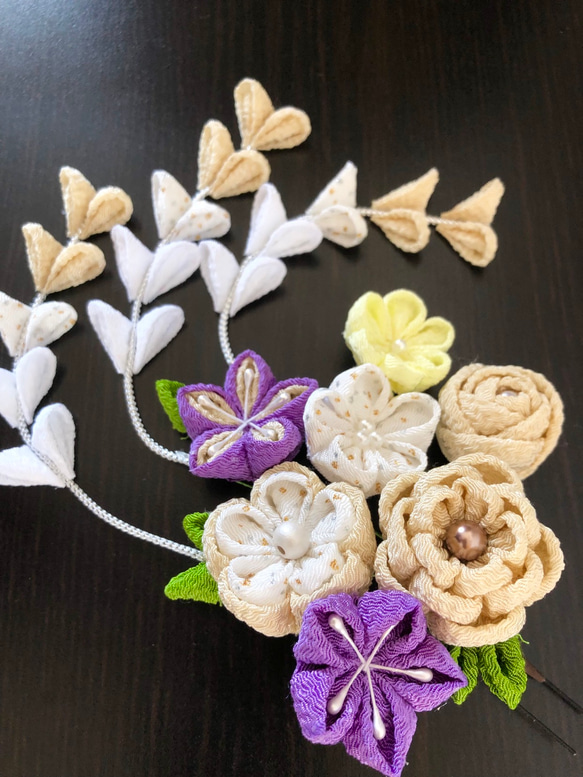 つまみ細工】髪飾り24（亜麻色）再販無し かんざし 茉莉花 通販