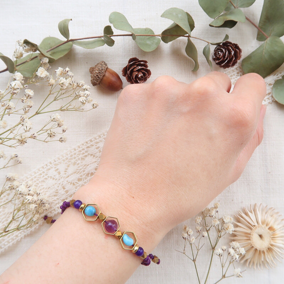 光陰之約-優雅紫款-天然石蠟線編織手環 第2張的照片