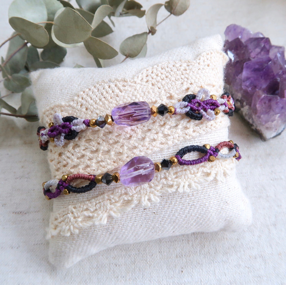 紫晶香頌-B款-天然石蠟線編織手環 第3張的照片