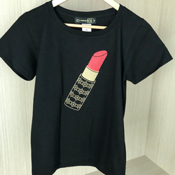 ❤️送料無料❤️ラメ❤️口紅 かわいい おしゃれ 人気 おすすめ 人気 注目 星 夏 Tシャツ 半袖 黒 4枚目の画像