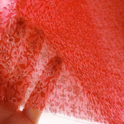 ブロックプリント　薄手 生地　ピンク×レッド　小花柄　ハンドプリント 4枚目の画像