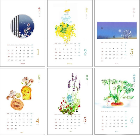 ◆受注制作　2022 koyomi カード付きカレンダー（小鳥） 3枚目の画像