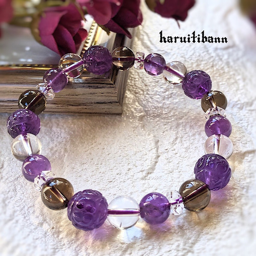 途切れない幸運 アメジスト回紋珠デザインブレスレット マニ車