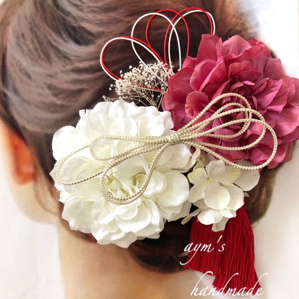 大きな つまみ細工 髪飾り 薔薇 成人式やウエディングに  振袖 結婚式 成人式 SOUBIEN 髪飾り 成人式 つまみ細工 2点セット 薔薇 バラ 牡丹 桜