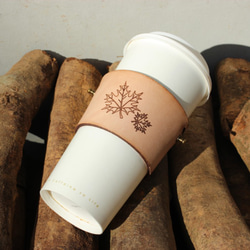 飲料提袋 皮革環保杯提袋  杯套 手縫 飲料 咖啡 楓葉 禮物 第9張的照片