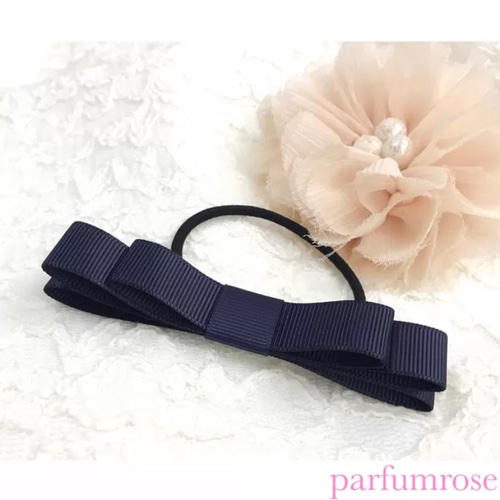 ネイビー♥︎大人カラーリボンヘアゴム ヘアゴム parfumrose