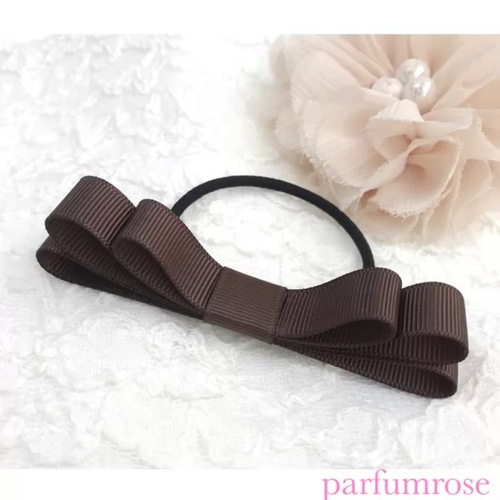 ブラウン♥︎大人カラーリボンヘアゴム ヘアゴム parfumrose 通販