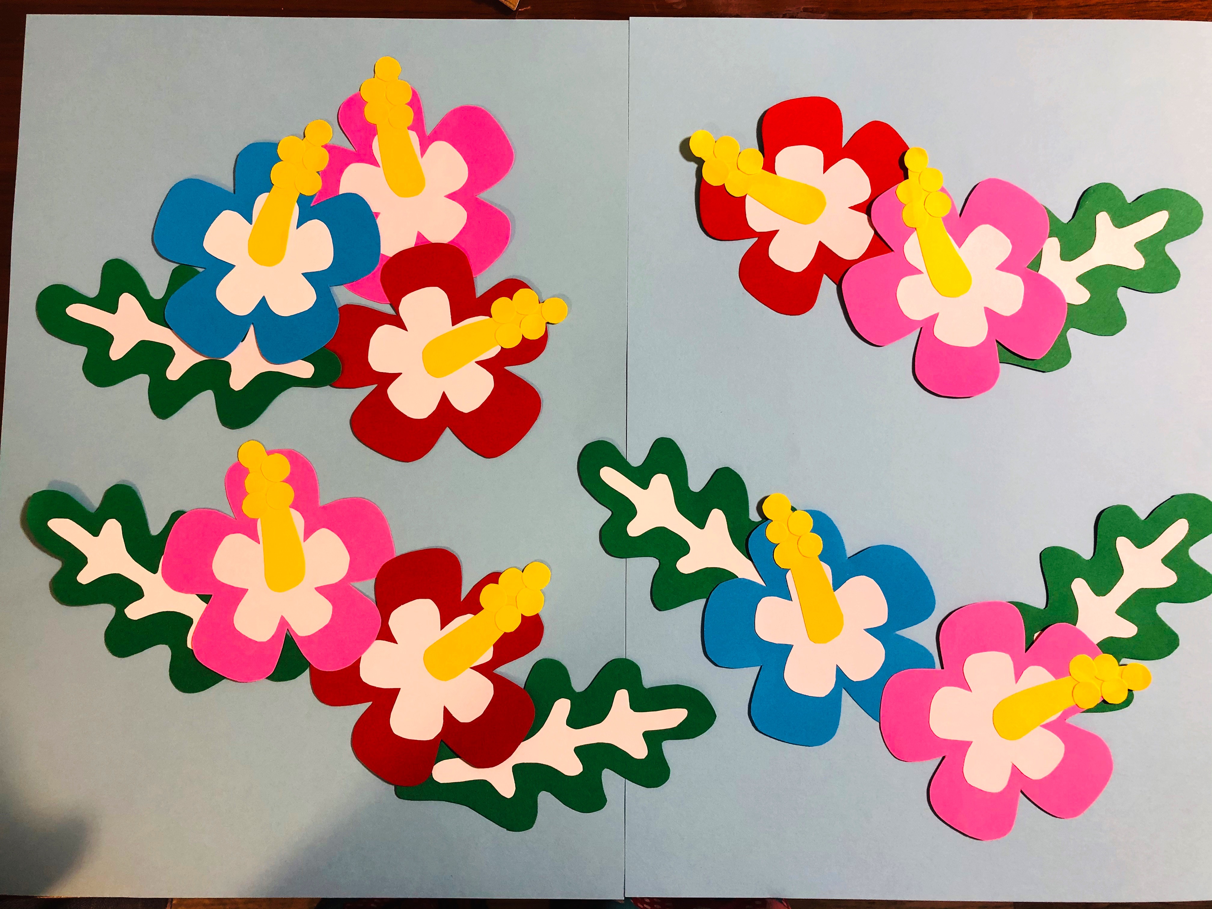 ハイビスカス壁面飾り／青系／夏壁面／壁面飾り ハイビスカス壁面飾り／青系／夏壁面／壁面飾り - メルカリ