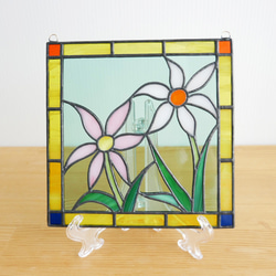 ステンドグラス ミニパネル 野花(白・ピンク) 15cm 2枚目の画像