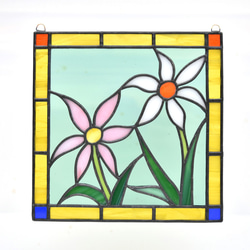 ステンドグラス ミニパネル 野花(白・ピンク) 15cm 6枚目の画像