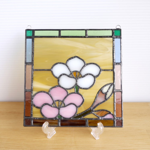 ステンドグラス　ミニバラとプルメリア ステンドグラス ミニバラとプルメリア Stained Glass Window