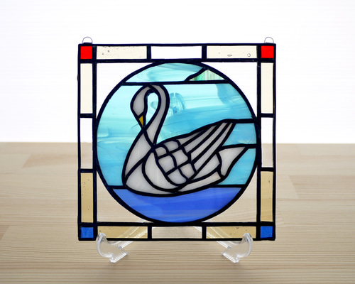 ステンドグラス ミニパネル 白鳥 15cm その他インテリア雑貨