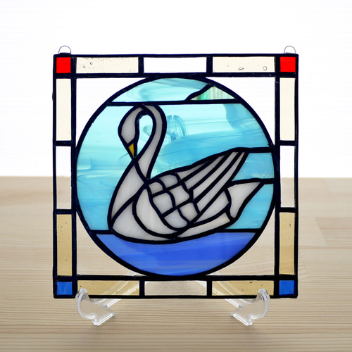 ステンドグラス ミニパネル 白鳥 15cm その他インテリア雑貨