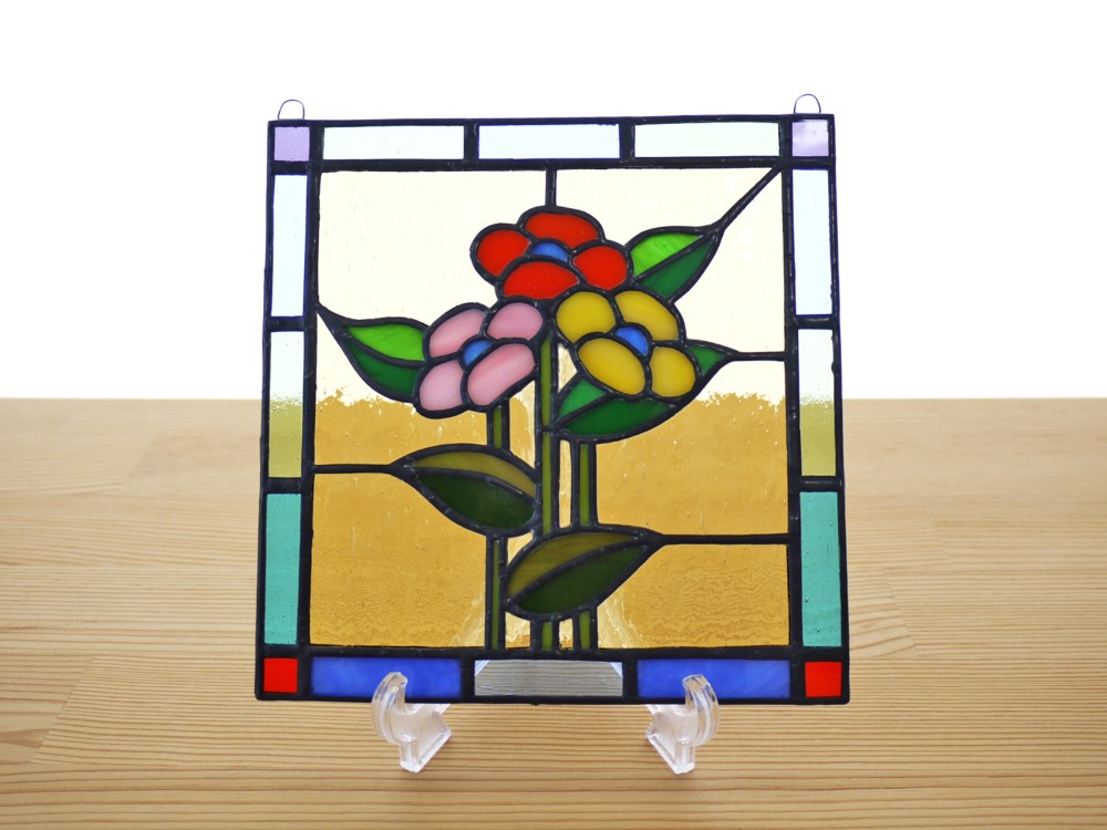 ステンドグラス ミニパネル 3つの花 15cm その他インテリア雑貨