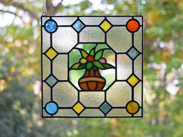 ステンドグラス ミニパネル フラワーポット 15cm 5枚目の画像