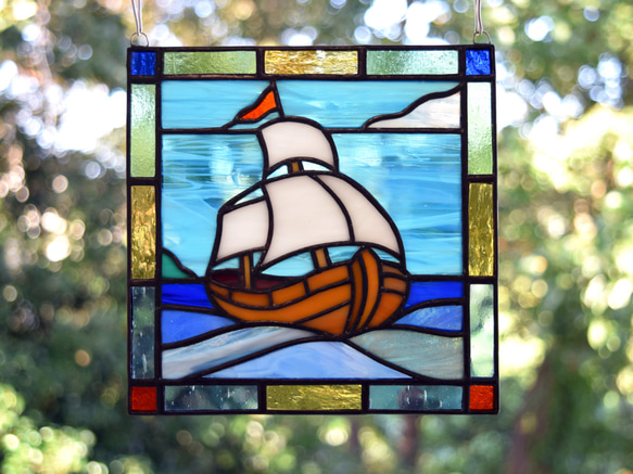 ステンドグラス ミニパネル 帆船C 15cm 5枚目の画像