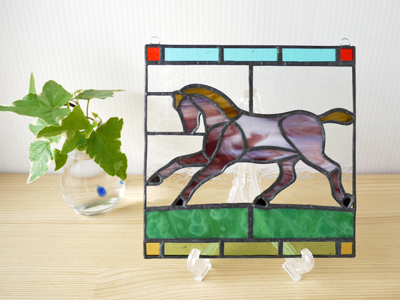 ステンドグラス ミニパネル 馬 15cm 2枚目の画像