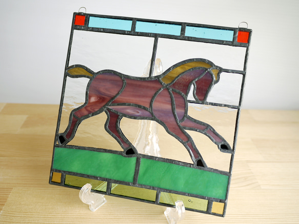 ステンドグラス ミニパネル 馬 15cm 4枚目の画像
