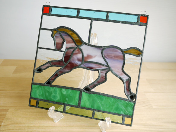 ステンドグラス ミニパネル 馬 15cm 5枚目の画像