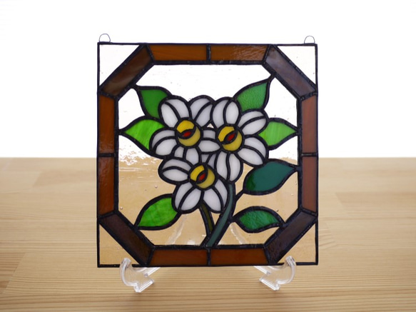 ステンドグラスパネル【花】 ステンドグラスパネル！！花 木枠付き♪ その他アート Atelier