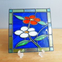 ステンドグラス ミニパネル 小さな花 15cm 2枚目の画像