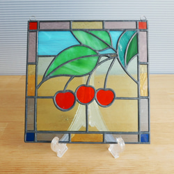 ステンドグラス ミニパネル サクランボ 15cm 2枚目の画像