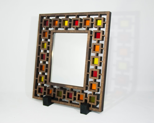 アジアンテイスト 鏡 ミラー 鏡 ラタン 籐 取り付け用フック付き 約 W 32.5cm D 2cm H