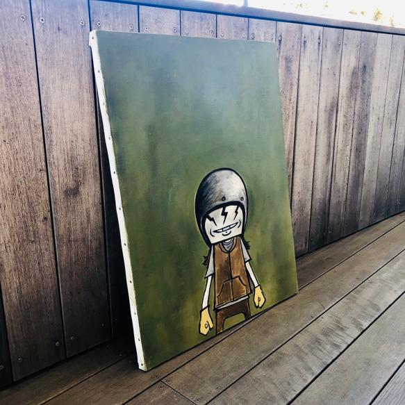 75 ☆SALE Untitled ( lonely boy on  dark green background ) 2枚目の画像
