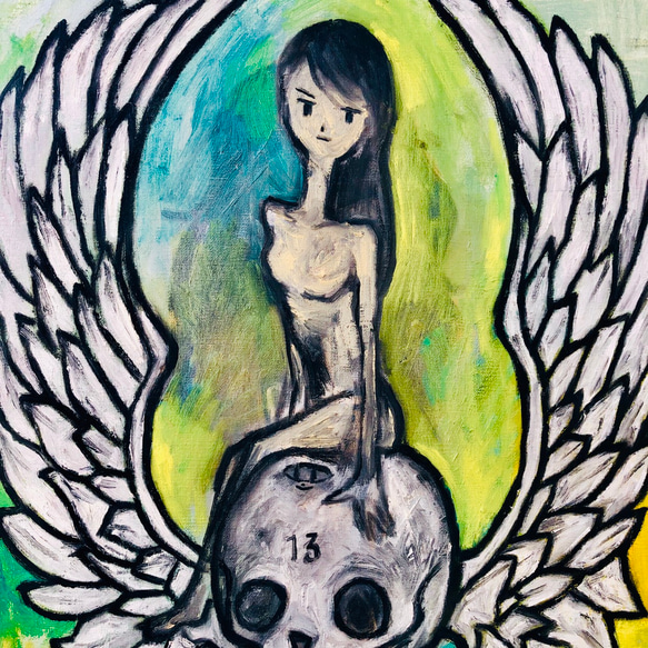 83 ☆SALE Untitled ( nude woman sitting on skull with wings ) 3枚目の画像