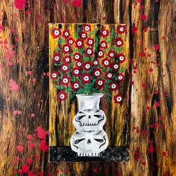 86Untitled(double skull vase with flowers on wood background 3枚目の画像