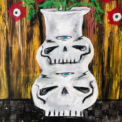 86Untitled(double skull vase with flowers on wood background 4枚目の画像