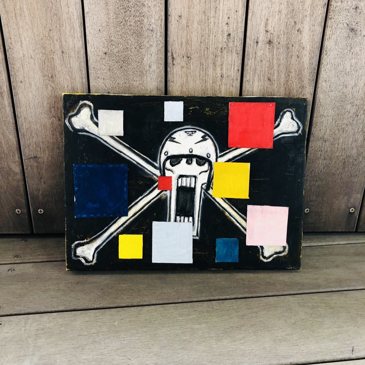 165 ☆SALE Untitled ( The skull with bones and rectangles )