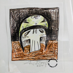 182 ☆SALE Untitled ( helmet skull on the table/ drawing ) 3枚目の画像