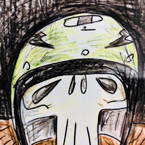 182 ☆SALE Untitled ( helmet skull on the table/ drawing ) 4枚目の画像