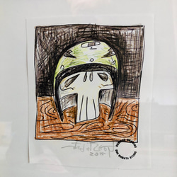 182 ☆SALE Untitled ( helmet skull on the table/ drawing ) 7枚目の画像