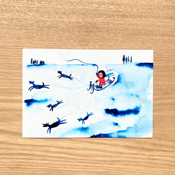【No.056】冬 ポストカード3枚セット（犬ぞり） 1枚目の画像