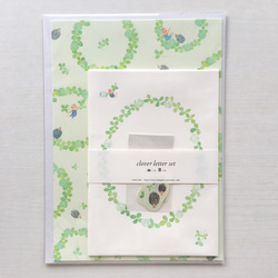 白×グリーンが爽やかな レターセット  〈クローバーの花輪とハリネズミちゃんと〉 5枚目の画像
