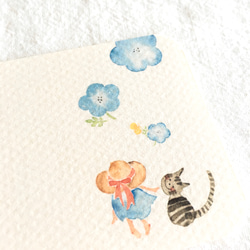 【送料無料】ミニメッセージカード    ネモフィラとネコちゃんと 4枚目の画像