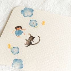 【送料無料】ミニメッセージカード    ネモフィラとネコちゃんと 5枚目の画像