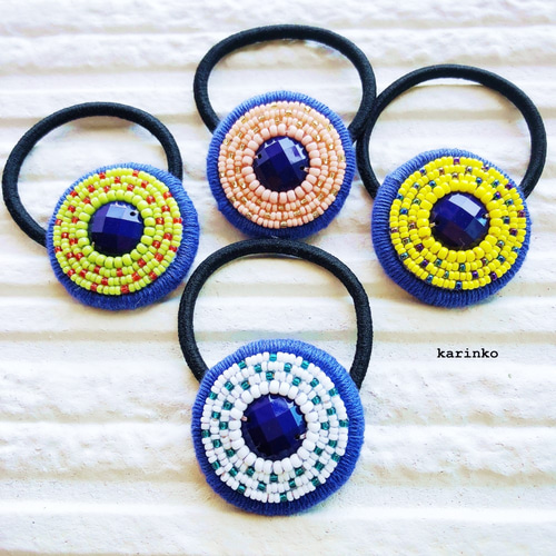 ⚫︎ビーズ刺繍ヘアゴム maru⚫︎ hg200607 ヘアゴム カリンコ 通販