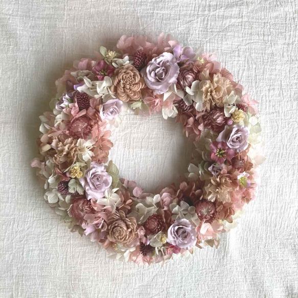 フラワーギフト】豪華プリザーブドのこんもりリースL ーAntique pink 